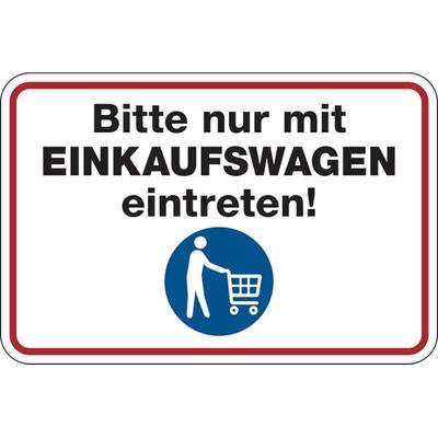 Hygieneschild, Nur mit Einkaufswagen eintreten, Folie, 100 x 150 mm - 150x100 mm Folie selbstklebend