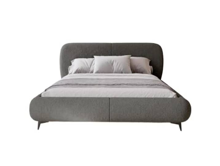 Chilly. Möbel Design Bett Kyoto - Polsterbett im Japandi-Stil mit Bettkasten und Kopfteil - 140x200 cm - Metallrahmen - Bouclé Dunkelgrau