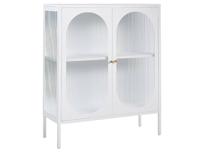 Modernes Industrie Stahl Sideboard in Weiß mit 2 Türen Glaselemente Sarre