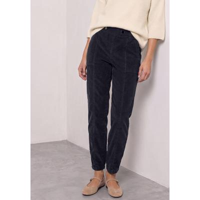 Cordhose STREET ONE "Style Karlie", Damen, Gr. 36, Länge 28, grau (indigo night), Cord, Obermaterial: 98% Baumwolle, 2% Elasthan, unifarben, barrel fit lang, Hosen Cordhose, Barrel Leg / Elastikbund / mit Stretch