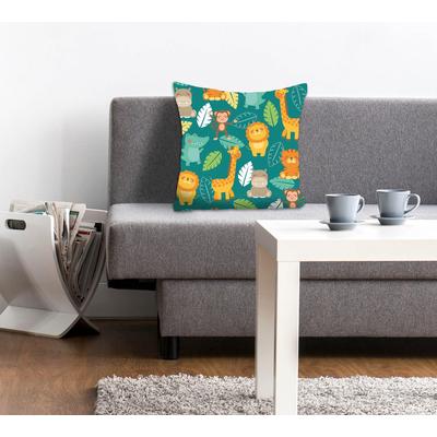 Dekokissen QUEENCE "Daniela", grün (grün, gelb, bedruckt), B:40cm L:40cm, Polyester, Dekokissen_Sitzkissen_Kissenhüllen, Kissenhülle,Löwe,Krokodil,Nilpferd,Kinder,Lustig,Tiere,Freundlich