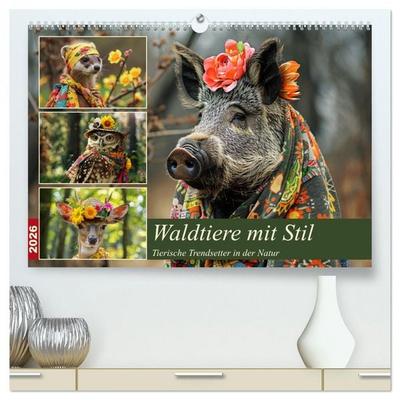 Waldtiere mit Stil. Tierische Trendsetter in der Natur (hochwertiger Premium Wandkalender 2026 DIN A2 quer), Kunstdruck in Hochglanz