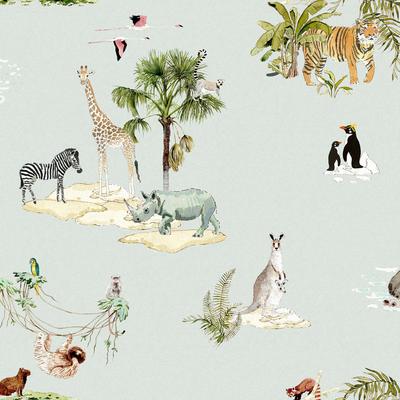 Sophie Allport Animals of the World Misty Blue Wallpaper - N/A