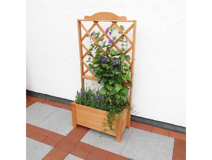 Spalier PROMADINO, braun (honigbraun), B:69cm H:140cm T:32cm, Holzwerkstoff, Rankhilfen, Spalier, mit Pflanzkasten, BxTxH: 69x32x140 cm