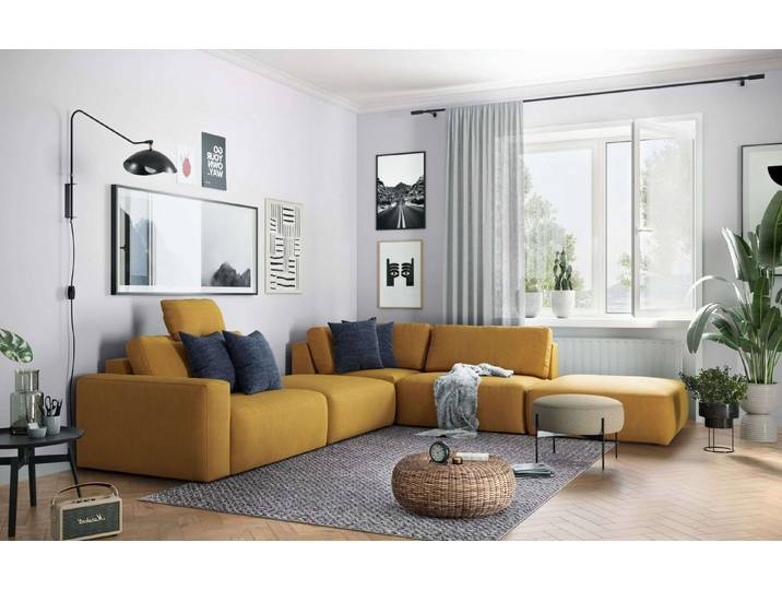 COTTA Ecksofa Lasso, Verstellbare Kopflehnen, frei im Raum stellbar