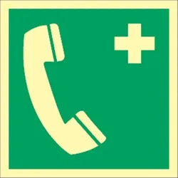 Aufkleber Notruftelefon, ISO 7010, Folie, langnachleuchtend, 160-mcd, 200x200 mm