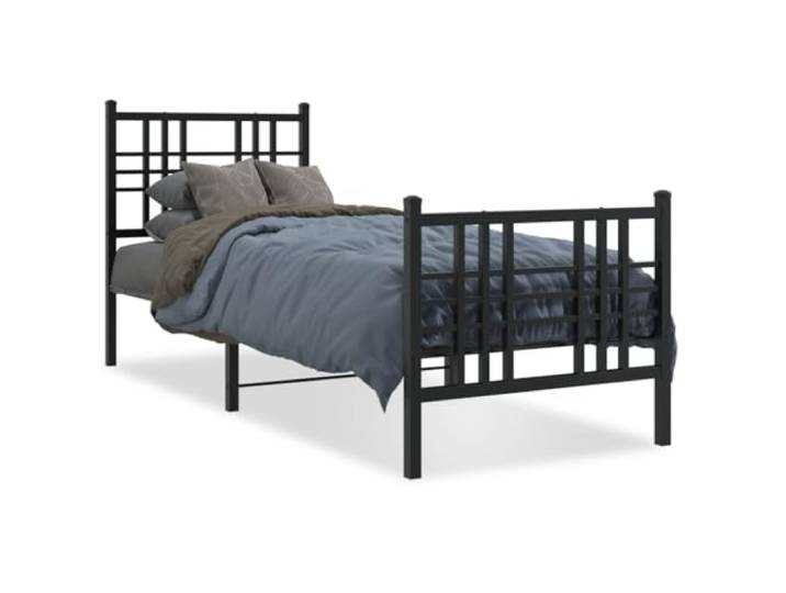 KKgypkn Stahlbett 80x200 cm mit Kopf- und Fußteil, Metallbett in Schwarz, Robustes Bettgestell mit Lattenrost und zusätzlichem Stauraum unter dem Bett
