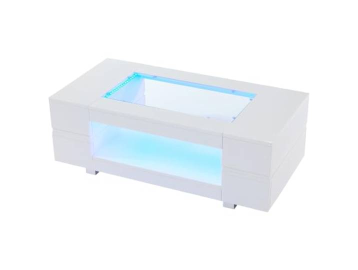 Weißer LED-Couchtisch mit Bluetooth-App-Steuerung 100x50x35cm, Glas, Spanplatte, LED-App, hohl, weiß