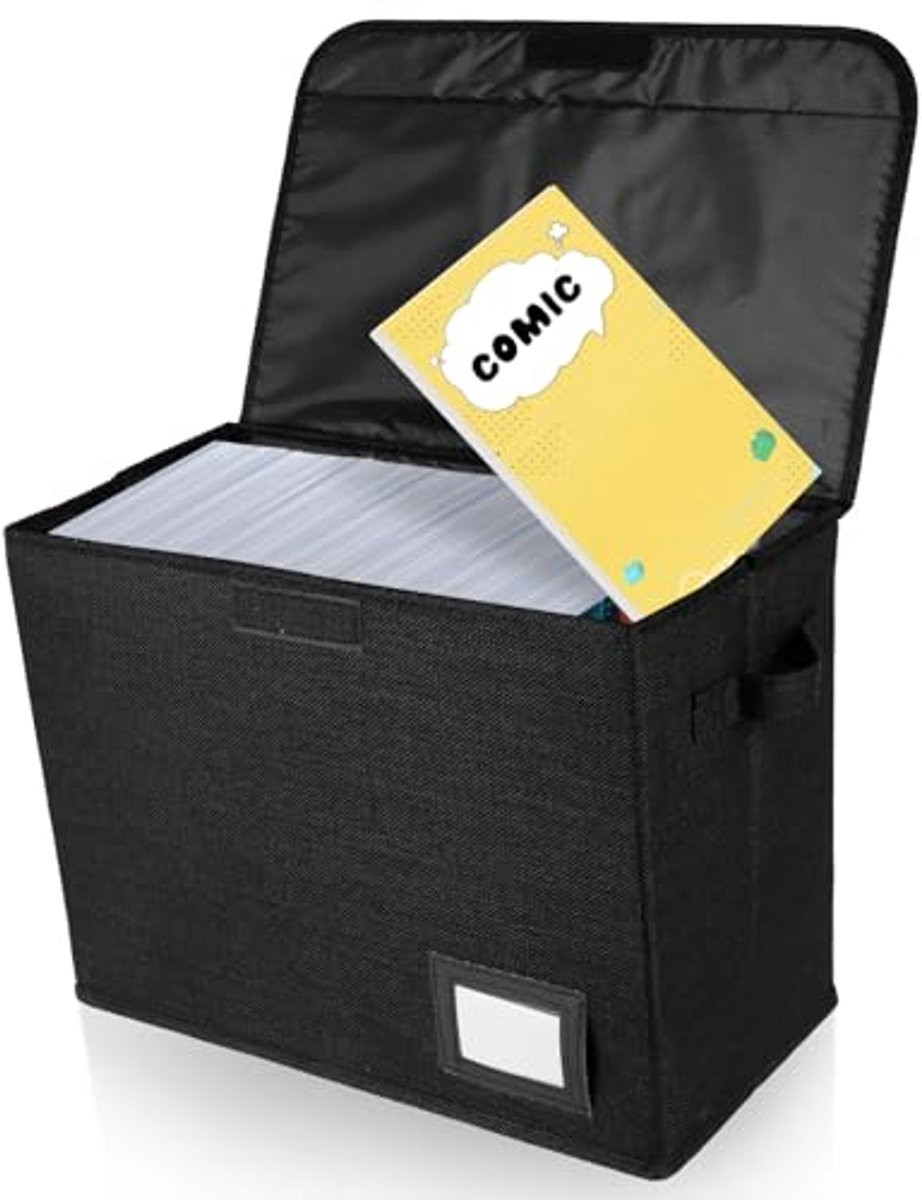 Opvouwbare en wasbare opbergdoos voor stripboeken met deksel en handvat, Solid