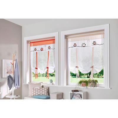 Bindegardine OTTO HOME "Java" Gr. 4, beige (weiß, sand), B:80cm H:100cm, Voile, Polyester, Gardinen, Fertiggardine, transparent, mit bestickten Eulen