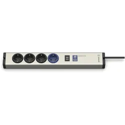Ehmann, Steckdosenleiste, 0616x0a048001 Steckdosen-Verteiler Aluminium, Schwarz Schutzkontakt 1St. (4x, USB-A, 1.50 m)