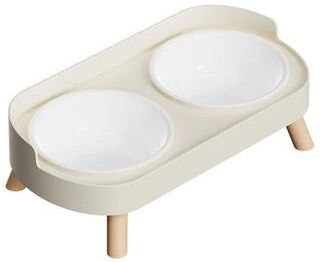 Inspired Living No Spill Pet Bowl With Elevated Double Feeder Stand white