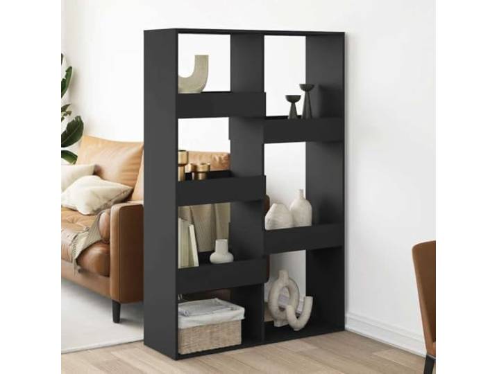 Raumteiler Schwarz 100x33x155,5 cm Holzwerkstoff Regal mit 7 Fächern 7 geräumige Fächer, Holzwerkstoff, feuchtigkeitsresistent, pflegeleichte Oberfläche, vielseitig nutzbar