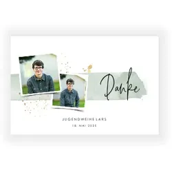 Dankeskarte Jugendweihe: Streifen in Aquarell mit Fotos in Weiß
