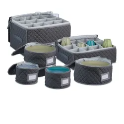 Relaxdays Aufbewahrungsbox für Geschirr 6er Set Weiß,Grau