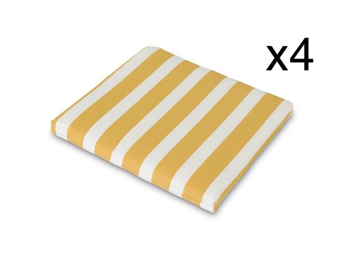 Pack 4 coussins de chaise de jardin rayures jaune/blanc