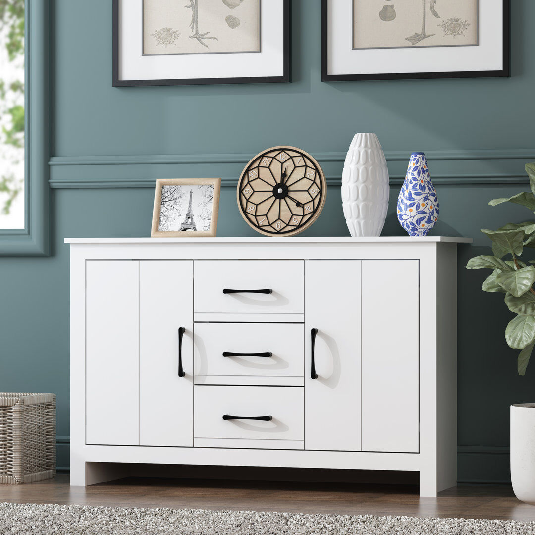 17 Stories Limestone Wide 2 Door 3 Drawer Sideboard White 76.6cm H X 119cm W X 39.5cm D