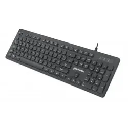 Manhattan Ultraflache USB-Gaming-Tastatur mit LEDs, 12 Multimedia-Funktionstasten, farbige LED-Hintergrundbeleuchtung, schwarz