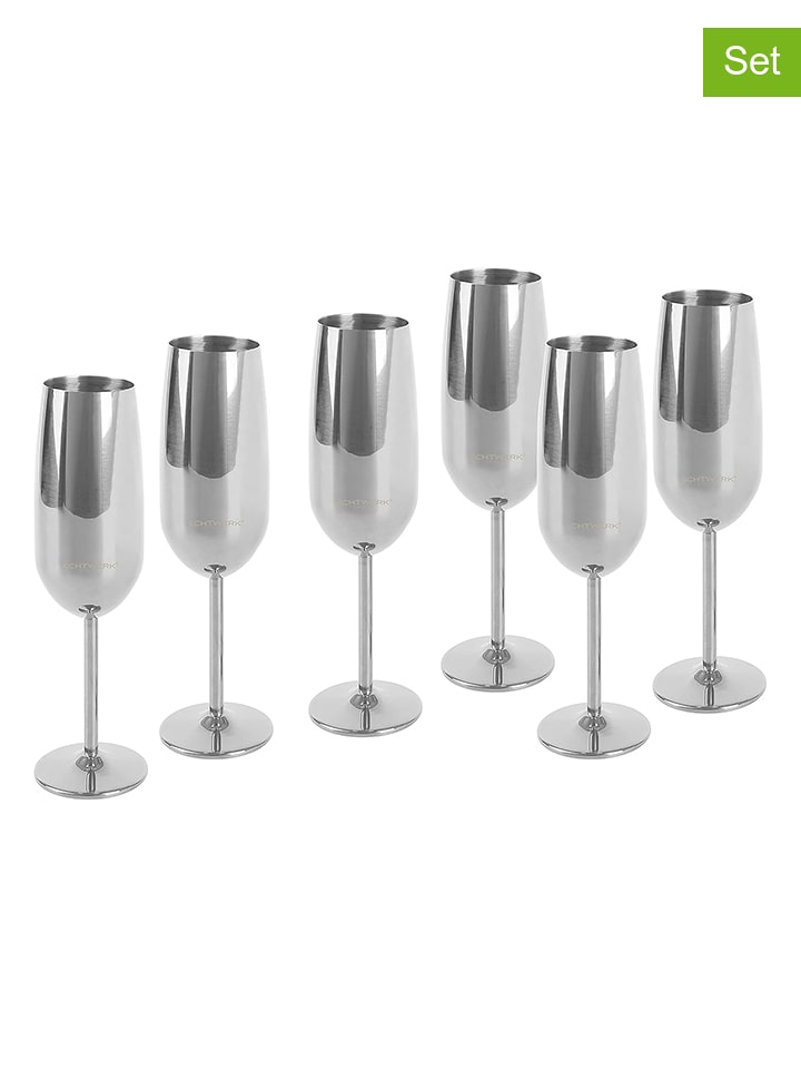 Echtwerk 6er-Set: Edelstahl-Sektgläser - 250 ml - onesize