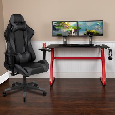 Flash Furniture Desk Bundle - Gaming Desk, Cup Holder, Headphone Hook and Reclining Chair