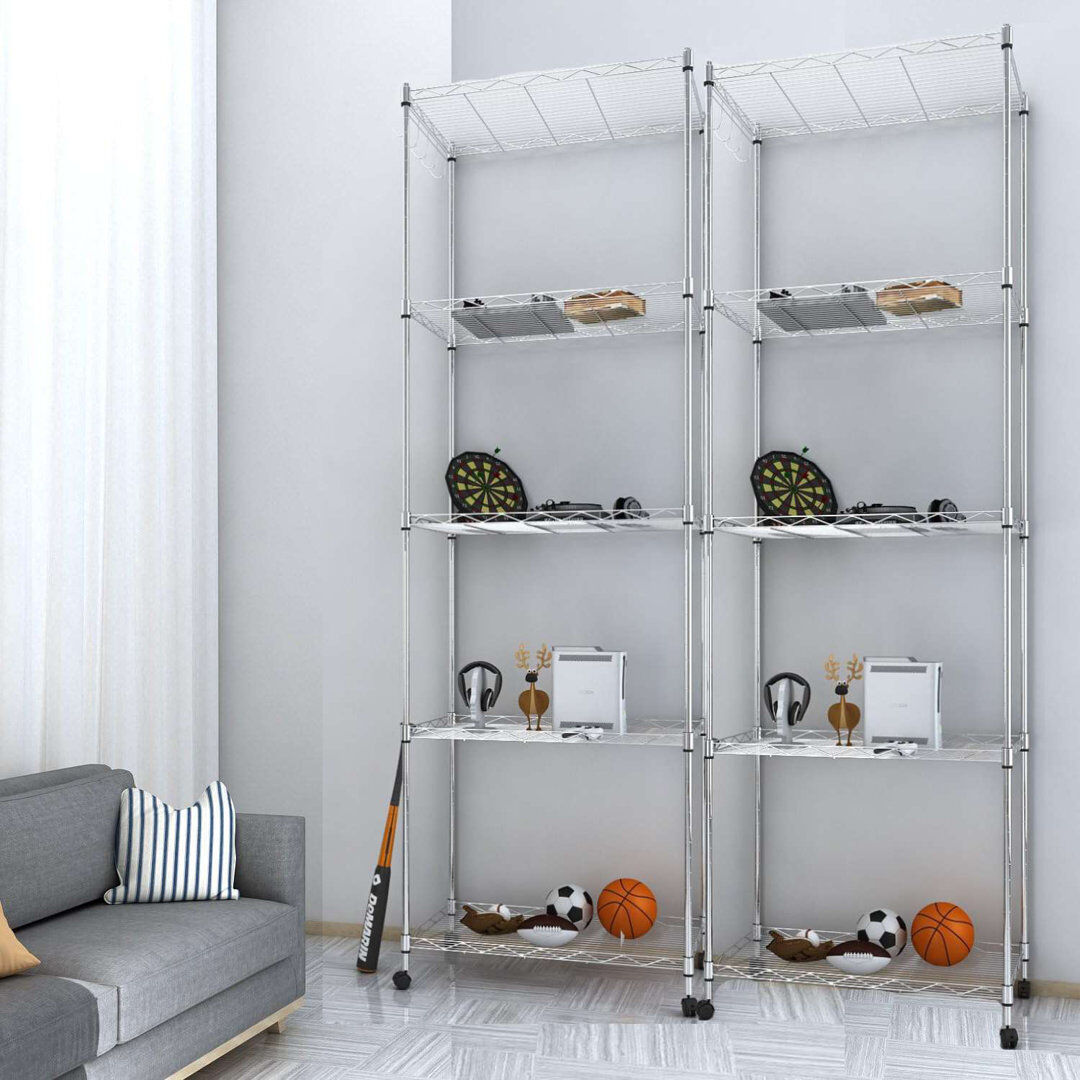Rebrilliant Ainslee 59cm W Powder Coated Steel Shelving Unit Silver 183cm H X 59cm W X 35cm D