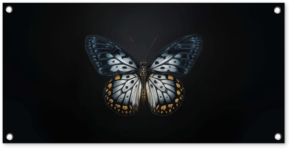 Balans Tuinposter Vlinder - Monochroom - Buiten decoratie - 80 x 40 cm