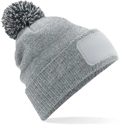 Beechfield Unisex Snowstar Patch Beanie Bommel-Mütze B443 heather grey/black one size