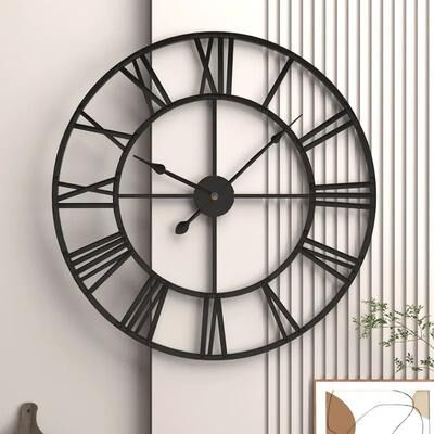 Uplift Picks Large Metal Wall Clock 60cm Roman Numeral Silent Retro Decor black 60 Cm