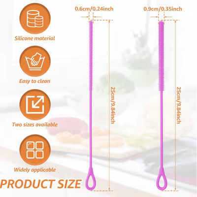 Inspire Essentials CleanSip Silicone Straw Cleaning Brushes Long Handle Deep Cleaning Set purple 2pcs