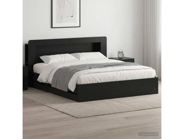 RJPLMFV Bettgestell mit Stauraum, 180 x 200 cm, Holz, Schwarz Integrierte Schubladen, modernes Design, robuste Konstruktion, feste Latten, einfache Montage