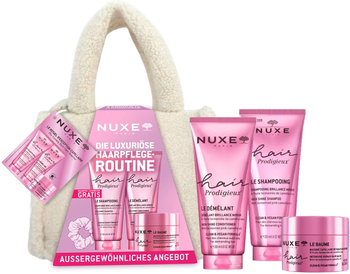 600ml NUXE Hair Prodigieux Routine (Shampoo 200ml + Conditioner 200ml + Balsam 200ml + Scrunchie)