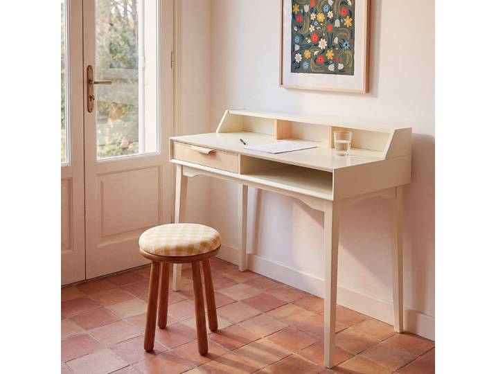 Cremefarbener Schreibtisch, 110 cm lang