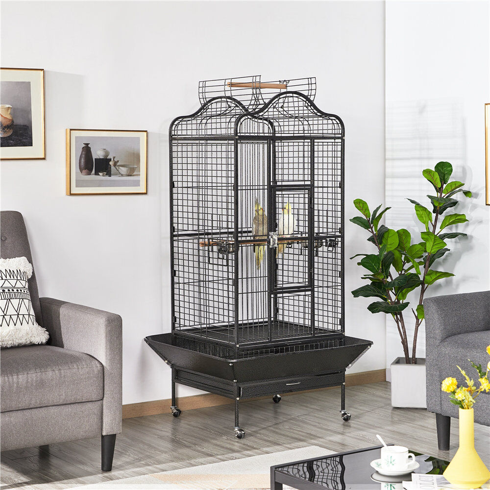 Yaheetech 160cm Iron Play Top Floor Bird Cage with Wheels Black 160cm H X 81cm W X 77.5cm D