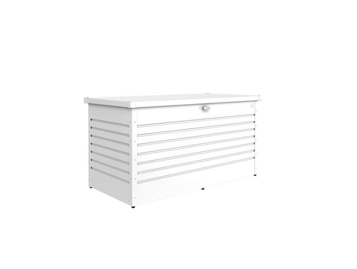 Biohort Kissenbox, Weiss, Metall, 160x83x79 cm, Qualität aus Österreich, Deckel aufklappbar, absperrbar, integrierte Durchlüftung, wartungsfrei, regenwasserdicht, Gartenzubehör, Gartenbox