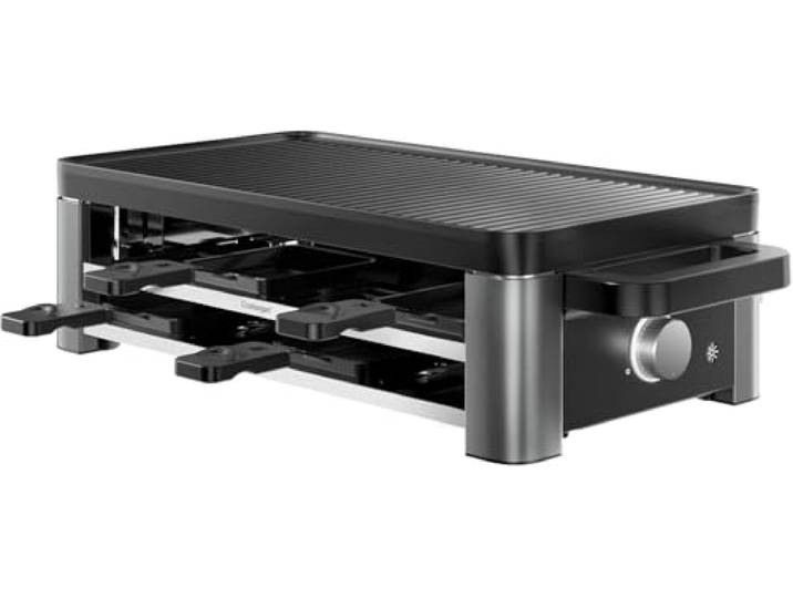 WMF Master Raclette Grill mit Keramikpfännchen und Schiebern, mit Ablage Raclette 8 Personen, 150 W, variable Temperaturkontrolle, antihaftbeschichtet, spülmaschinengeeignet, edelstahl schwarz matt