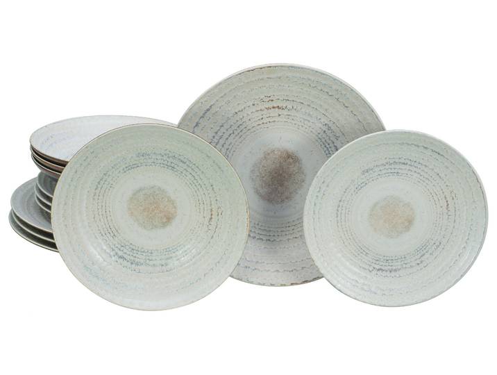Teller-Set CREATABLE Neapel, Service 12-tlg. , beige (sanftes weiß), 12, Steinzeug, Geschirr-Sets, Teller-Set, Teller Set, Edles Tellerset, Vulkanoptik