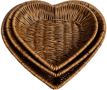 Uplift Curations Heart Shaped Woven Rattan Storage Basket Decorative Bread & Fruit Serving Organizer 3pcs Set