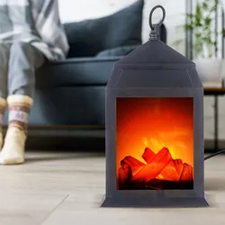 Tischleuchte Wohnzimmerlampe Kamin Dekolampe LED Tischkamin schwarz, Kaminfeuer Batterie, 1x LED 0,6W 45lm 3000K warmweiß, LxBxH 30x13,8x15,8 cm