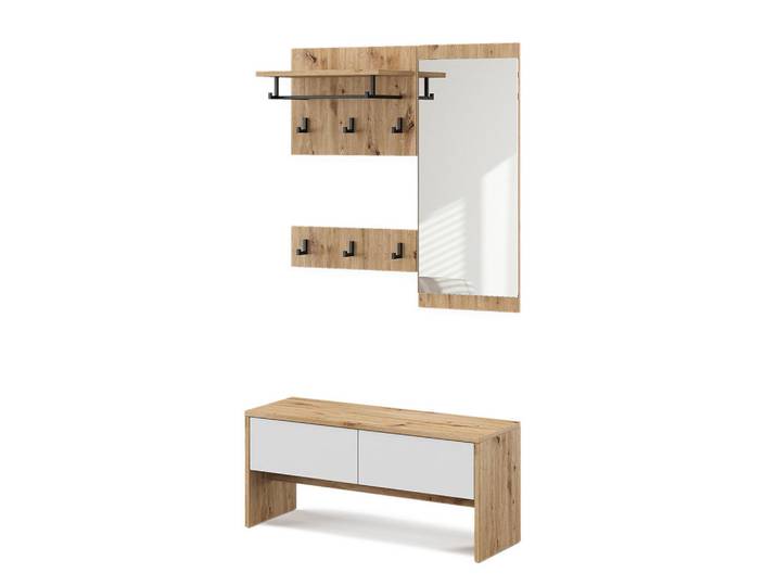 Vicco Garderobe Selena Weiß/Artisan 90 x 40 cm 4 Teile, Weiß, Eiche Artisan, Holzwerkstoff, Rechteckig, 90x40x30.1 cm, Garderobe, Garderobensets & -serien, Garderoben-Set