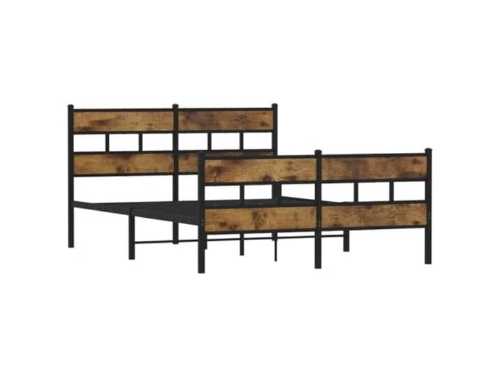 KTHLBRH Bettgestell aus Metall, Eiche Rauch, 140 x 200 cm Bettgestell mit Stauraum, Lattenrost, aus Eisen und Holz, mehrere Schichten, für Schlafzimmer