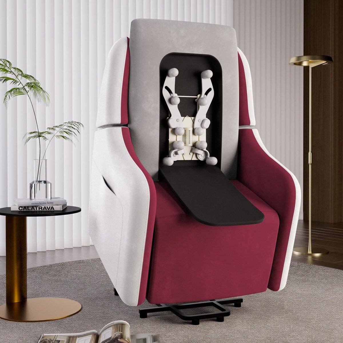 COMHOMA Elektrische massagestoel met power lift en USB-aansluiting, rode stof