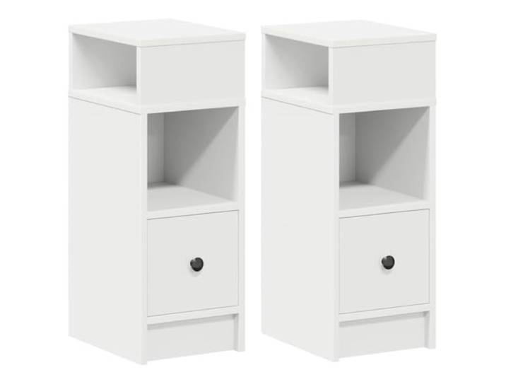 Fisinber Nachttische 2er Set Weiß mit Schublade Beistelltisch 25x31x66 cm Schmaler Nachtschrank fürs Schlafzimmer mit 1 Schublade und 2 offenen Fächern für Bücher und Dekoration.