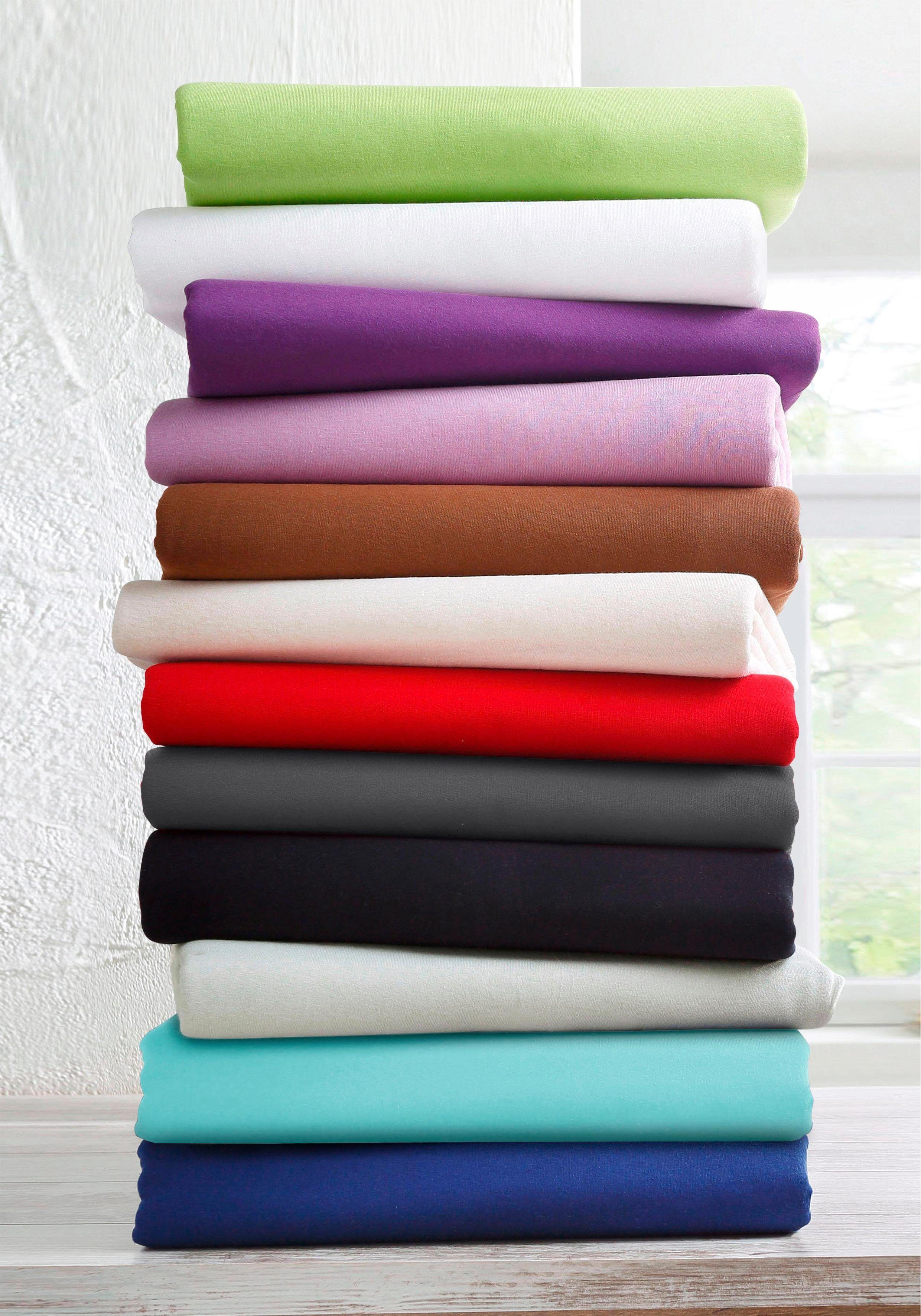 Spannbettlaken BELLANA "bellana Melone, 100% Baumwolle, Jersey, bügelfrei", grün (moos), L:200cm, Mako-Jersey, Obermaterial: 100% Baumwolle, Bettlaken, Spannbettlaken, reine Baumwolle, Spannbetttuch für Matratzen bis 25cm Höhe moos B/L: 200cm, 1 Stk., Mak