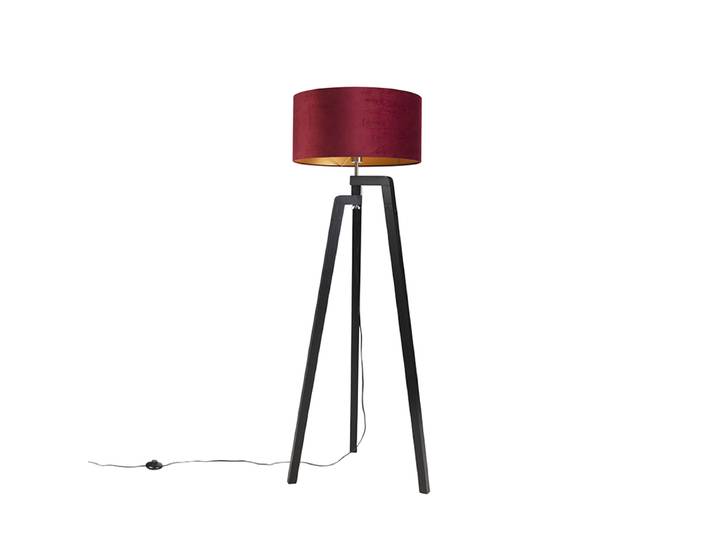 Lampadaire trépied noir avec abat-jour rouge et or 50 cm - Puros