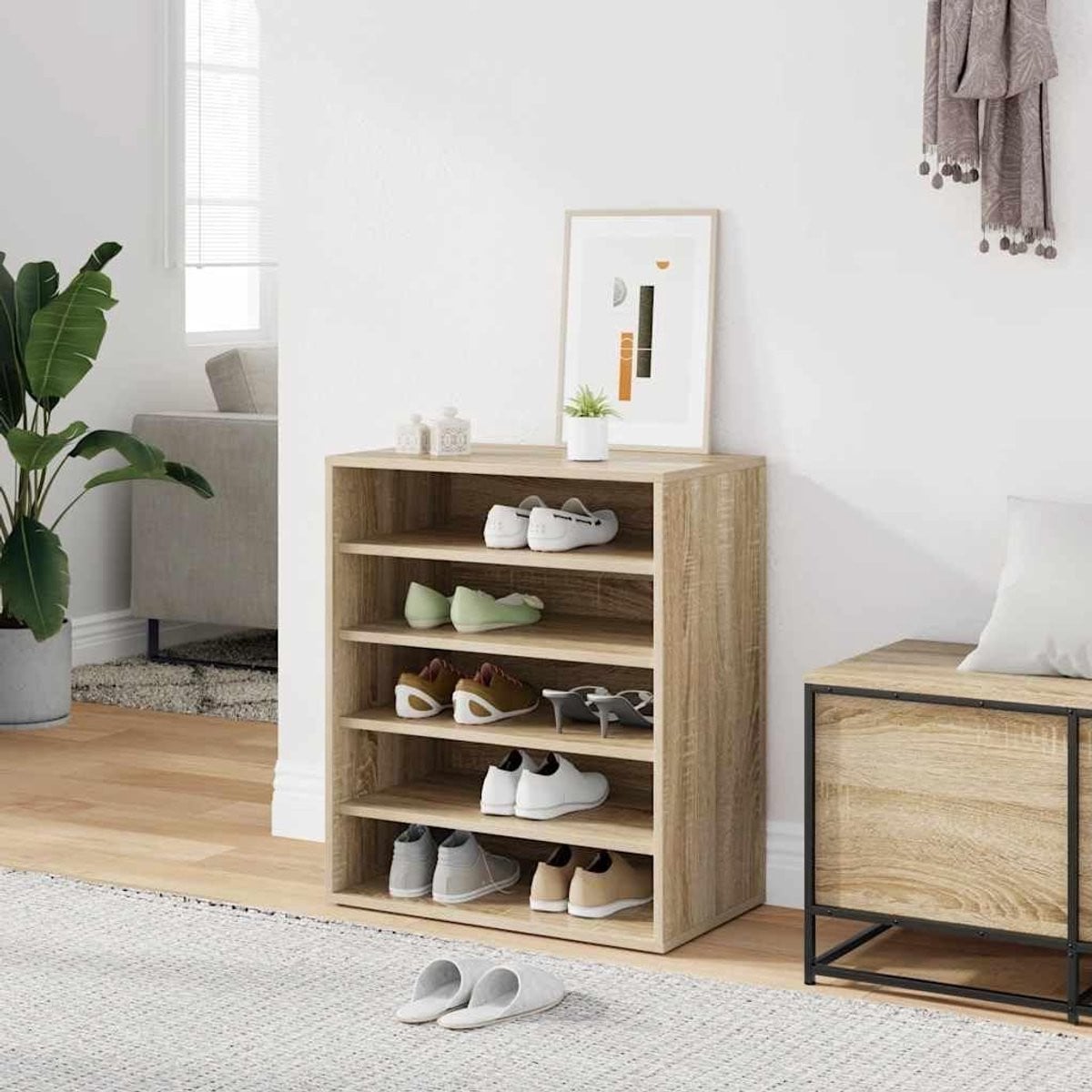 Wandmontage houten schoenenkast voor volwassenen voor in de hal