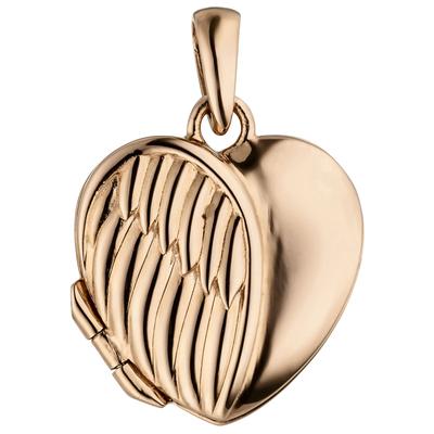 Medallionanhänger JOBO "Kleines Medaillon Herz Flügel 18 mm", rosa (roségoldfarben), Schmuckanhänger, Damen, Silber 925 (Sterlingsilber), 925 Silber vergoldet für 1 Foto