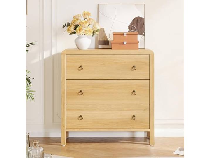 GarveeHome Moderner 3-Schubladen-Kommode im Mid-Century Design – Holzfarben, mit abgerundeten Kanten, für Schlafzimmer, Wohnzimmer & Flur