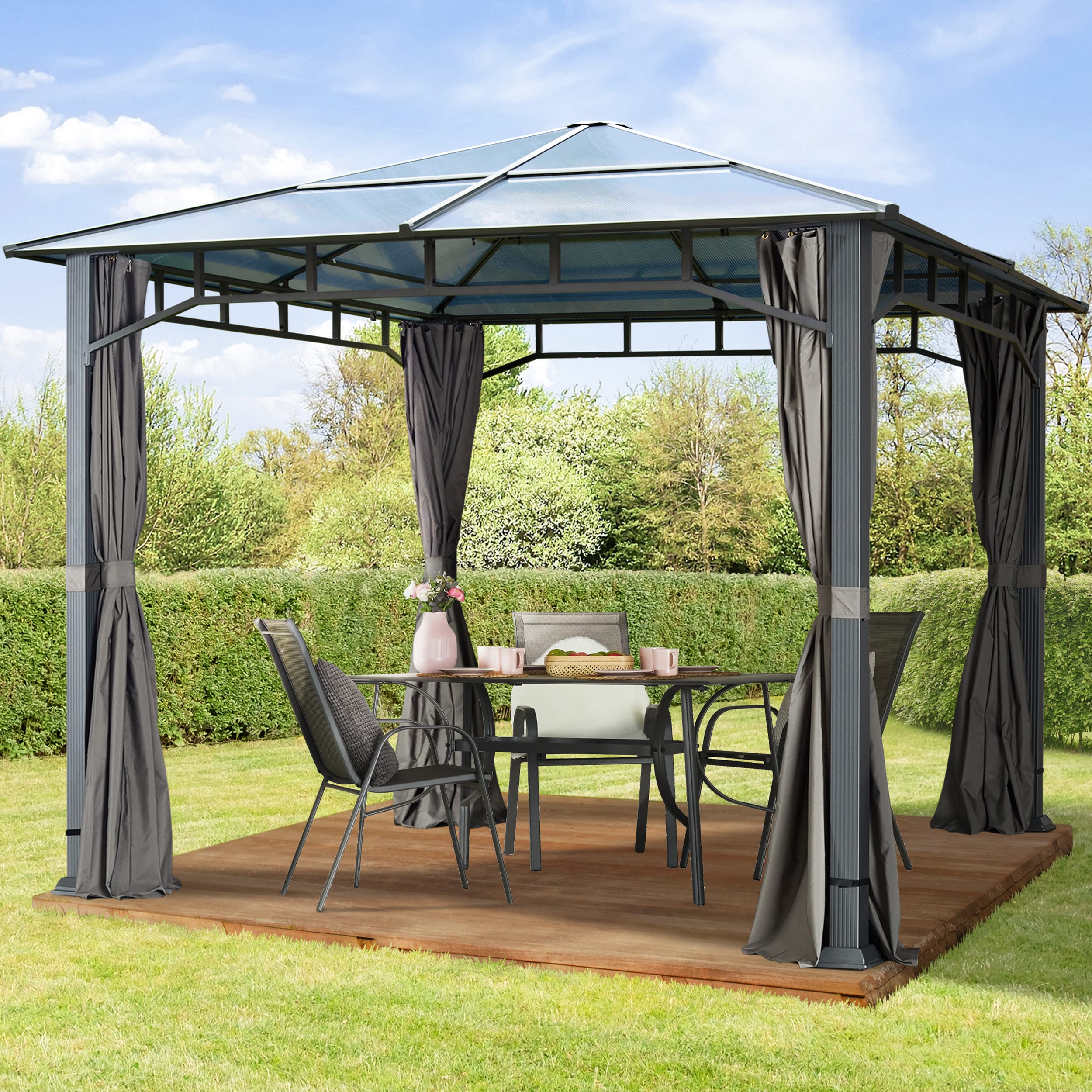 TOOLPORT Garden Gazebo Hardtop Sunset Deluxe, 3x3m, loft grey - (300048)
