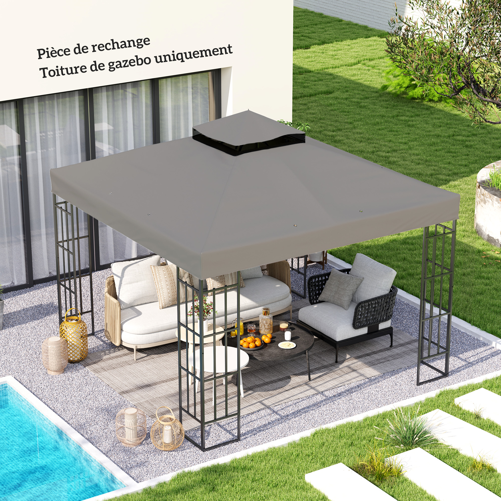 Outsunny Telo per gazebo 3 x 3 m telo di ricambio per gazebo a 2 livelli protezione UPF30+ fori di drenaggio grigio   Aosom Italy