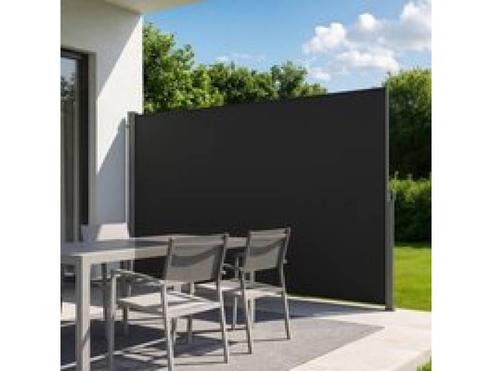 VEVOR Store Latéral Rétractable 180x300 cm, Brise-Vue Rétractable pour Terrasse, Jardin, Balcon et Piscine, Toile Polyester 180 g/m², Protection Solaire, Imperméable, Délimitation de l'Espace, Noir